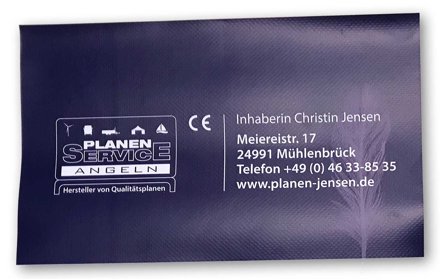 Type label, tarpaulins Planen Service Angeln with application of the CE label